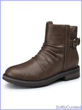 Faux Leather Ankle Boots with Arch Support Memory Foam Flat Comfort